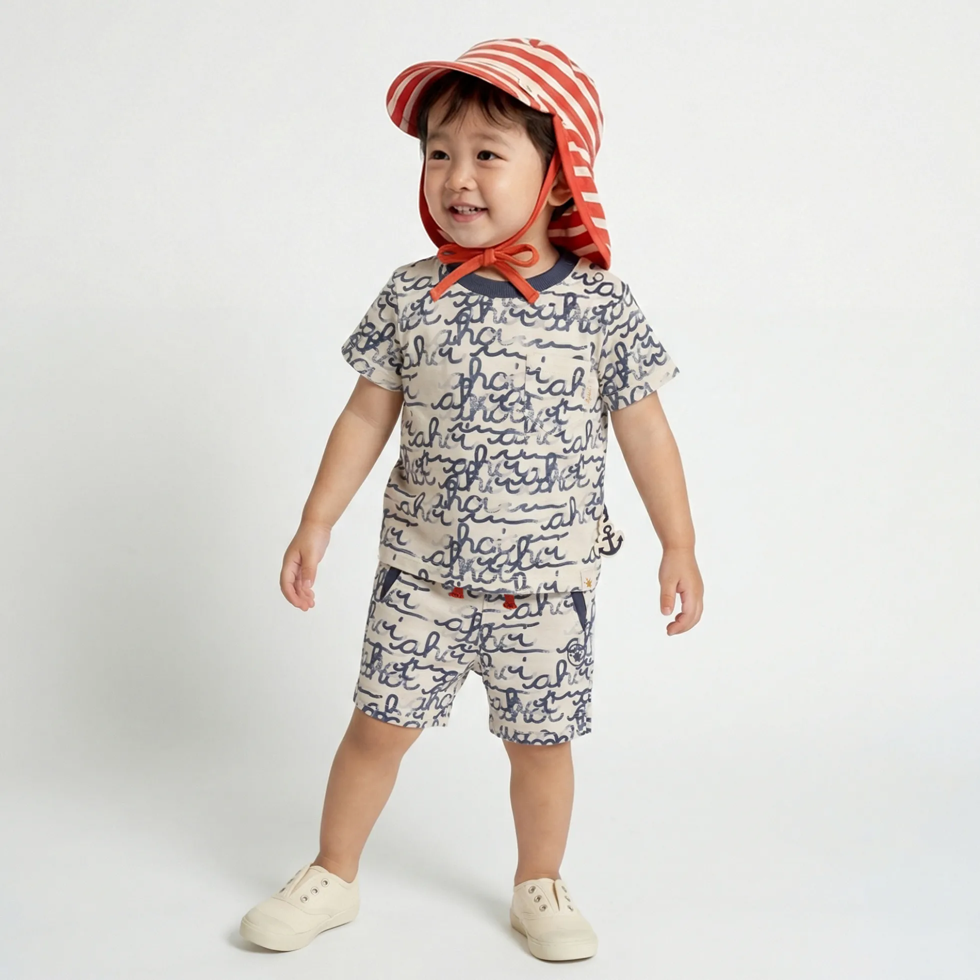 Baby Bermuda mit "Ahoi" Print, weiß