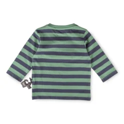 Baby Langarmshirt Esel, grün/blau gestreift