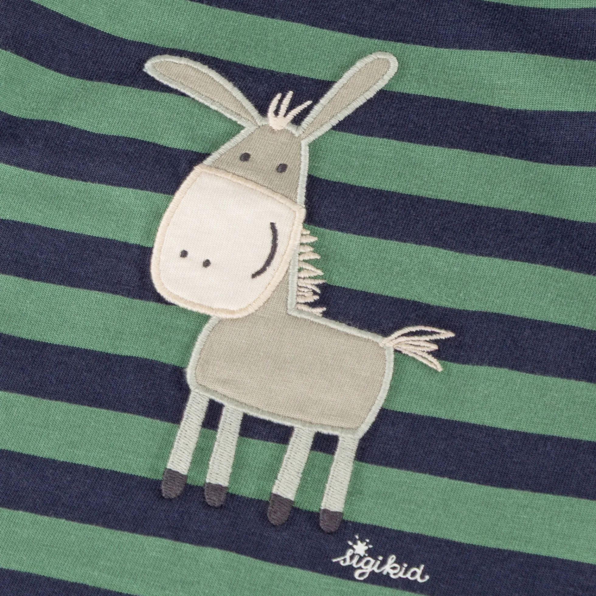 Baby Langarmshirt Esel, grün/blau gestreift