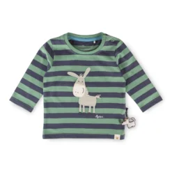 Baby Langarmshirt Esel, grün/blau gestreift