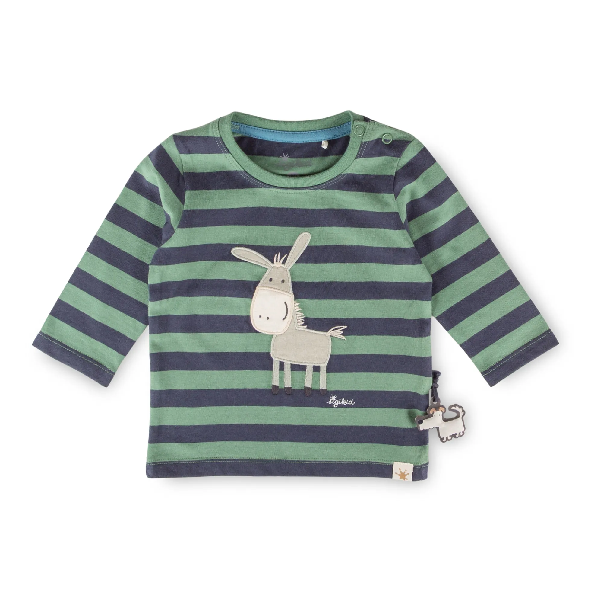 Baby Langarmshirt Esel, grün/blau gestreift