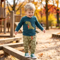 Baby Langarmshirt petrolblau, Dino Fun