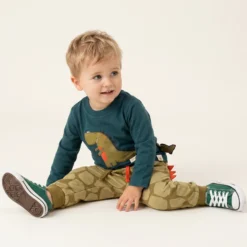 Baby Langarmshirt petrolblau, Dino Fun
