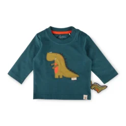 Baby Langarmshirt petrolblau, Dino Fun