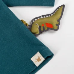 Baby Langarmshirt petrolblau, Dino Fun