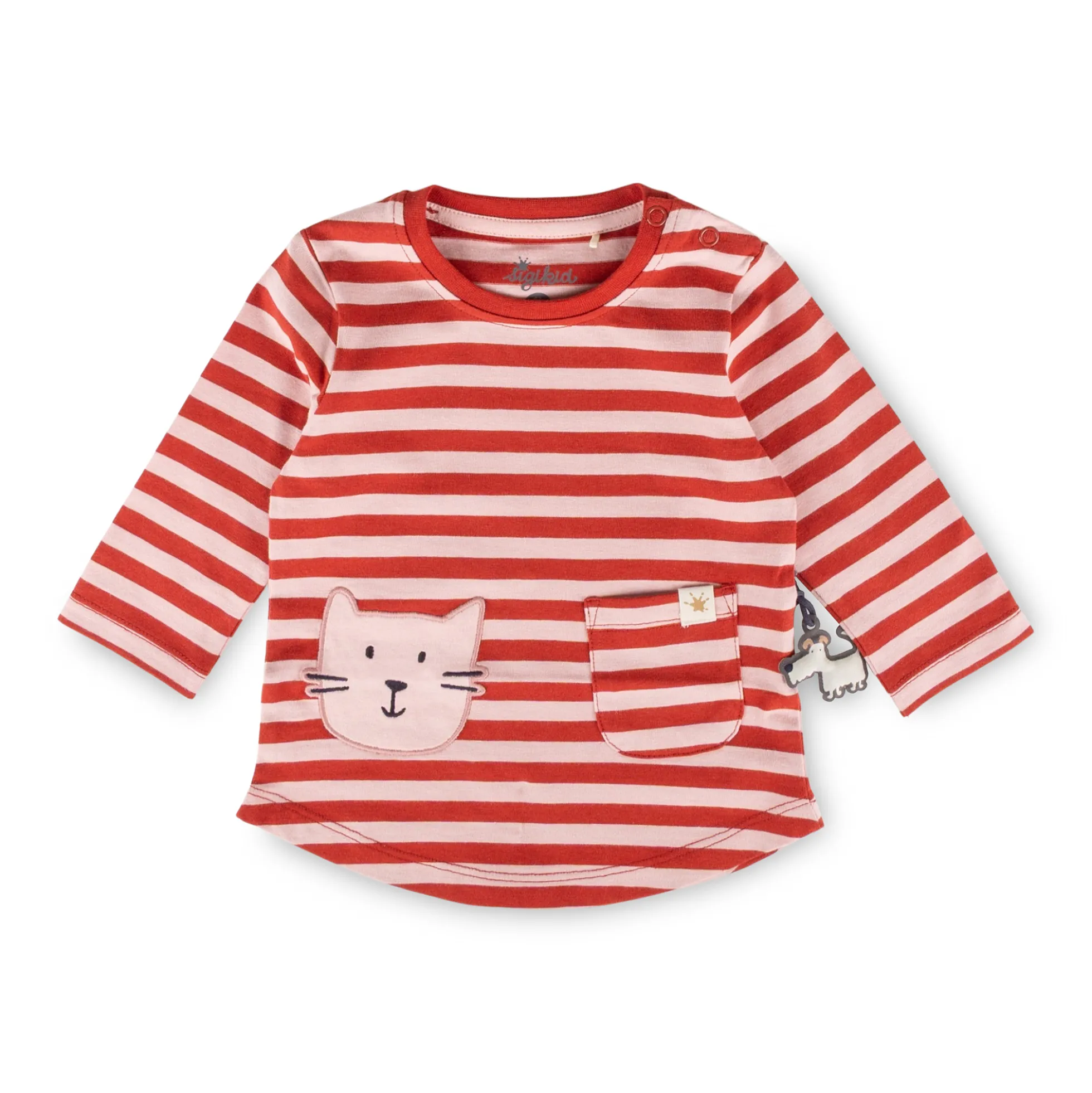 Baby Longshirt Katze, rosa/rot gestreift