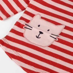 Baby Longshirt Katze, rosa/rot gestreift