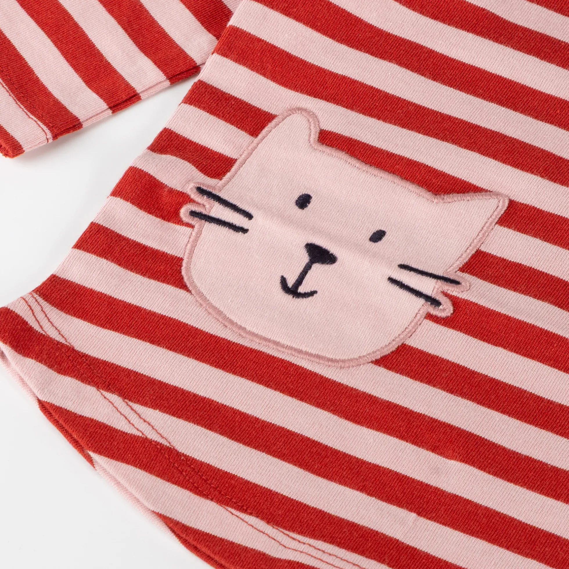 Baby Longshirt Katze, rosa/rot gestreift