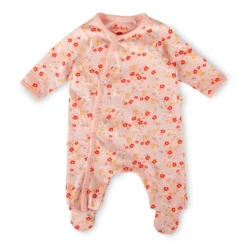 Baby Overall mit Füßchen, Blümchen Print, rosa