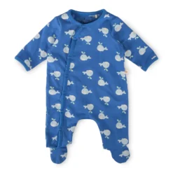 Baby Overall mit Füßchen, Wal Print, blau