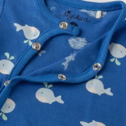 Baby Overall mit Füßchen, Wal Print, blau