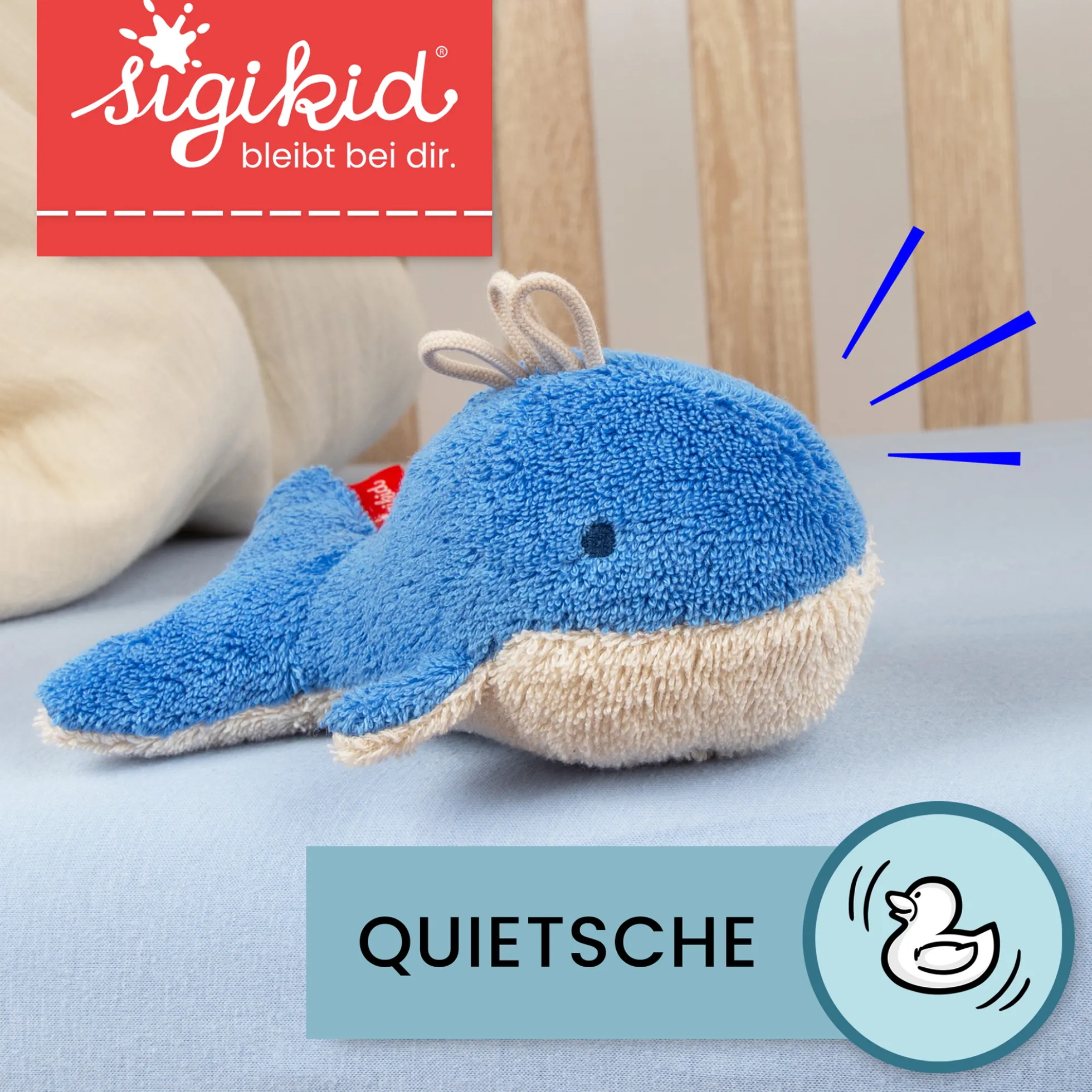 Baby Quietsch-Greifling Wal, Baumwollfrottee