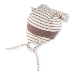 Baby Ringel Kopftuch mit Bindebändchen, weiß/braun
