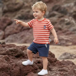 Baby Ringel T-Shirt Papagei, rot-weiß