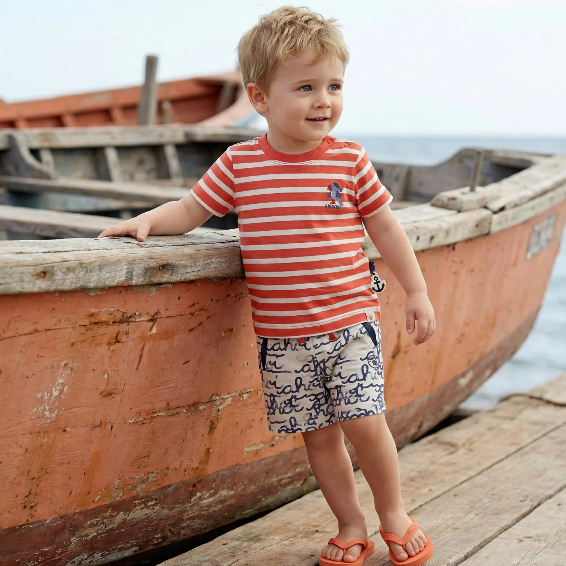 Baby Ringel T-Shirt Papagei, rot-weiß