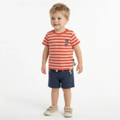 Baby Ringel T-Shirt Papagei, rot-weiß