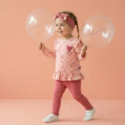 Baby Schleifen Stirnband mit Herzchen Print, rosarot