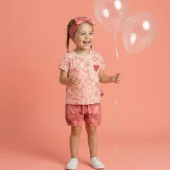 Baby Schleifen Stirnband mit Herzchen Print, rosarot