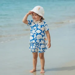 Baby Shorts Strand Print, blau mit weiß