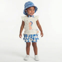 Baby Shorts Strand Print, blau mit weiß