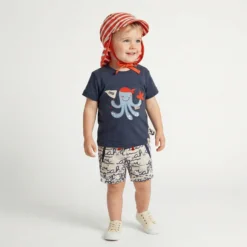 Baby Sonnenhut mit Nackenschutz, rot-weiß geringelt