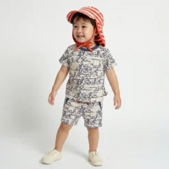 Baby Sonnenhut mit Nackenschutz, rot-weiß geringelt