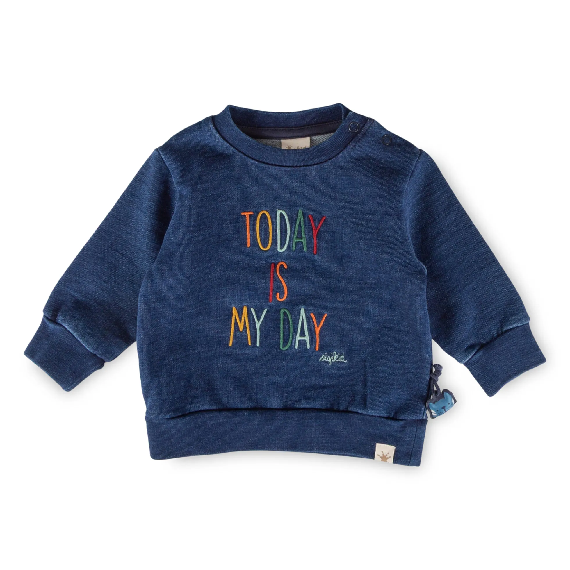Baby Sweatshirt Denim Optik bunt bestickt, dunkelblau