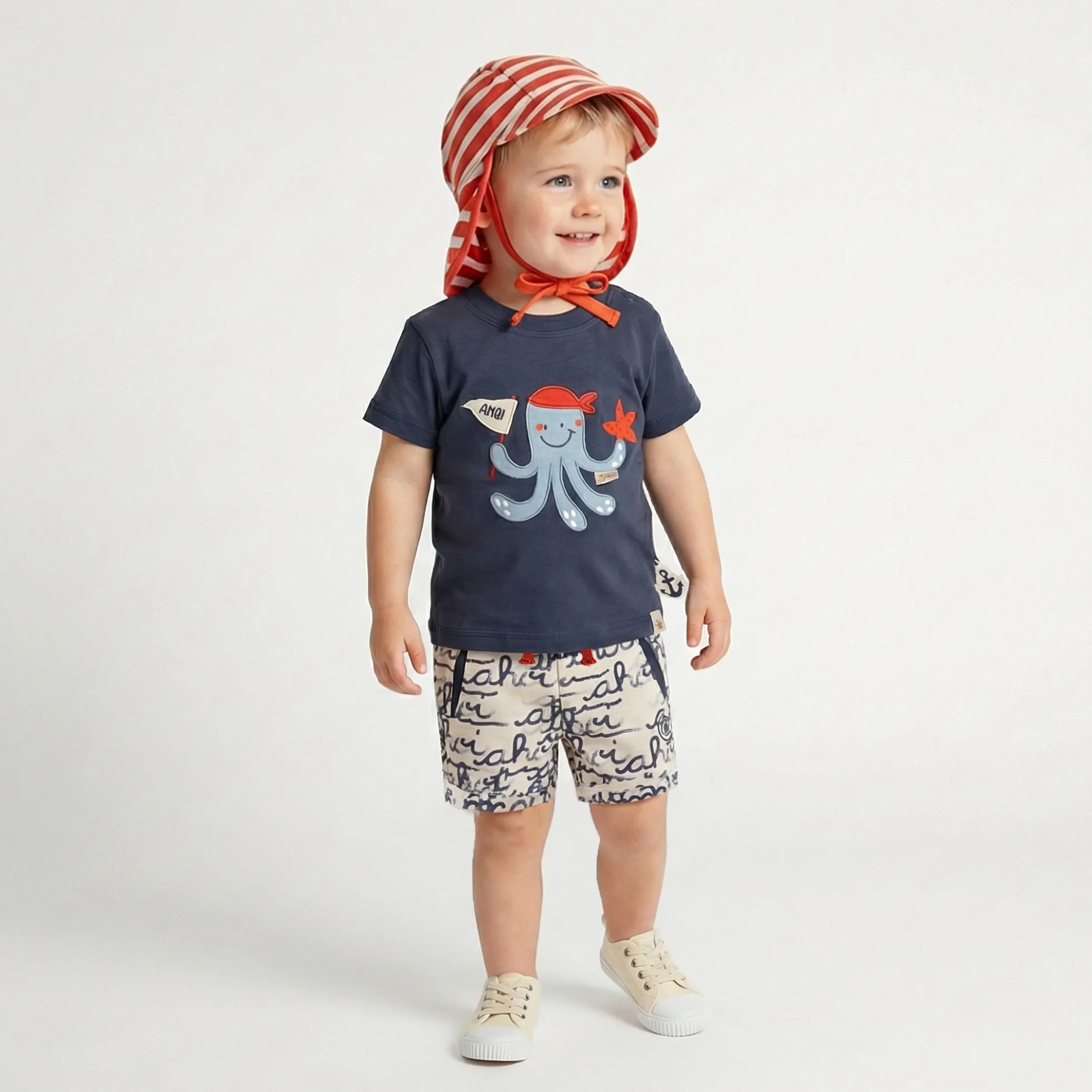 Baby T-Shirt Oktopus, blau