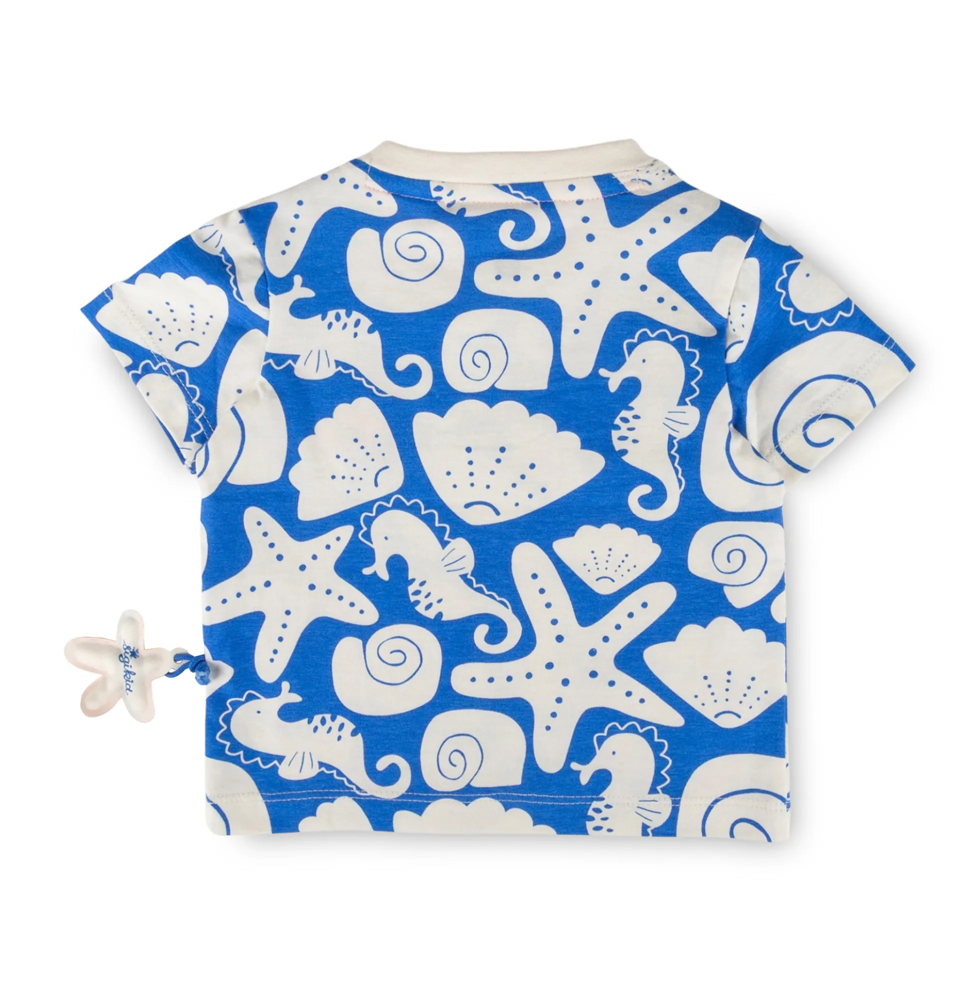 Baby T-Shirt Strand Print, blau mit weiß