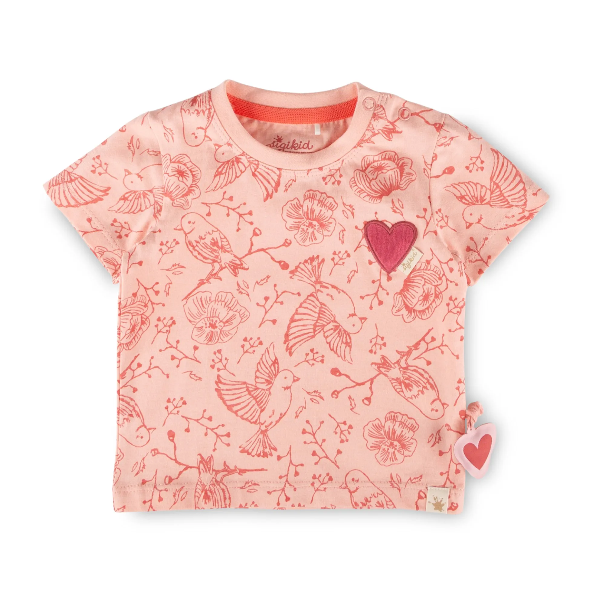 Baby T-Shirt Vögelchen Print mit Herzchen, rosa