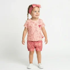 Baby T-Shirt Vögelchen Print mit Herzchen, rosa