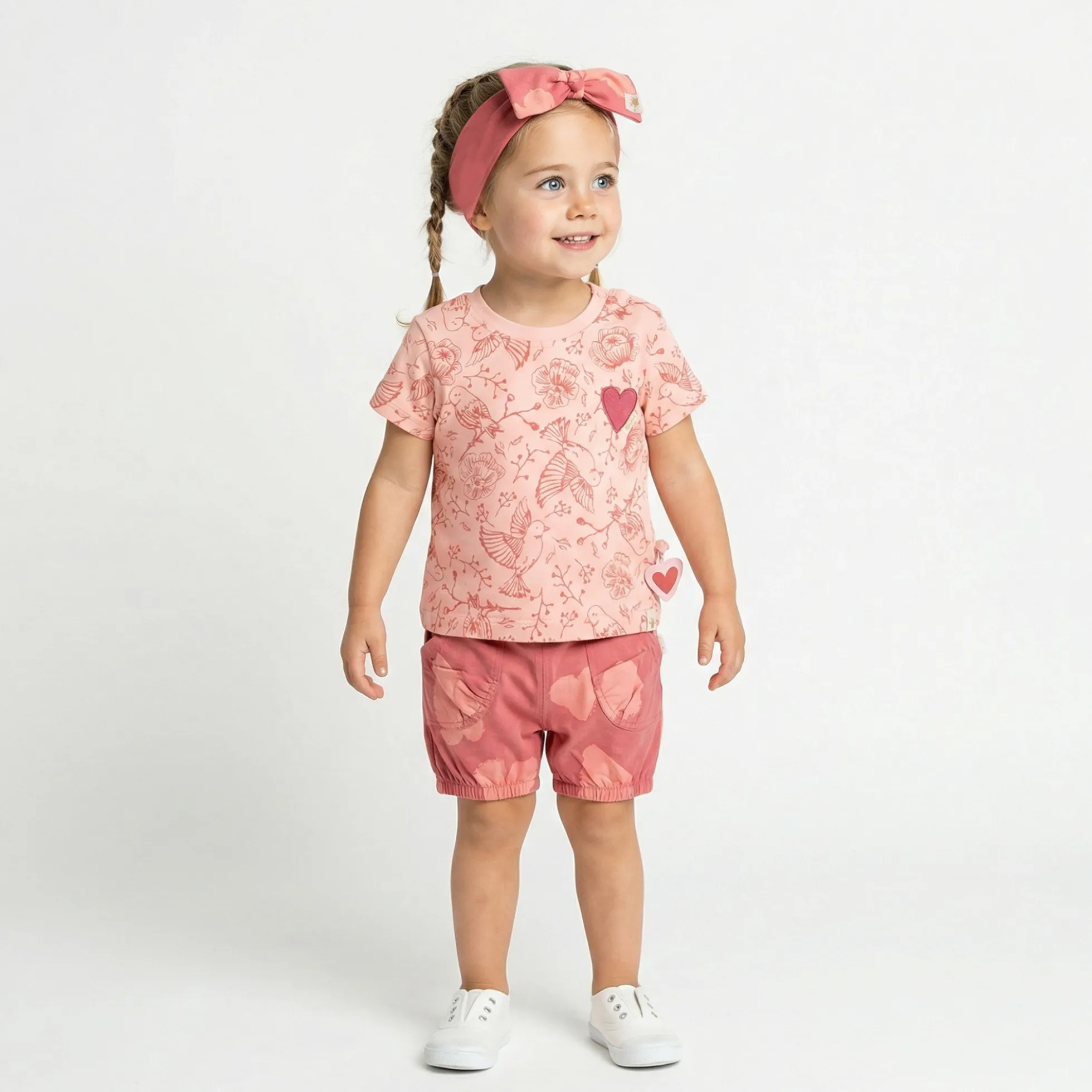 Baby T-Shirt Vögelchen Print mit Herzchen, rosa