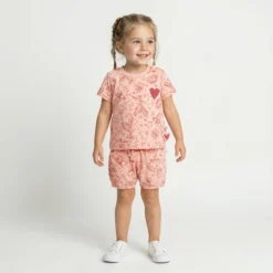 Baby T-Shirt Vögelchen Print mit Herzchen, rosa