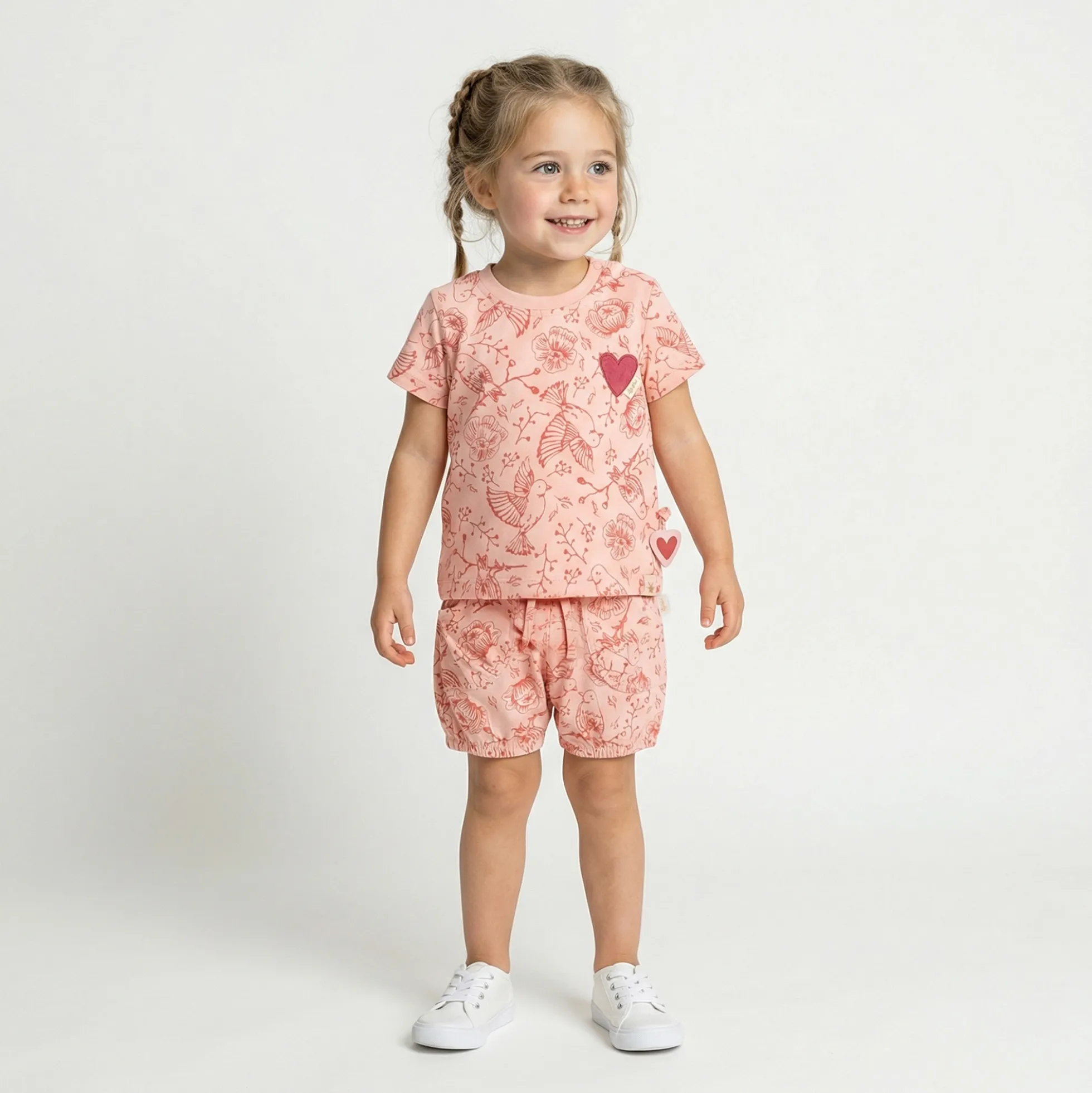 Baby T-Shirt Vögelchen Print mit Herzchen, rosa