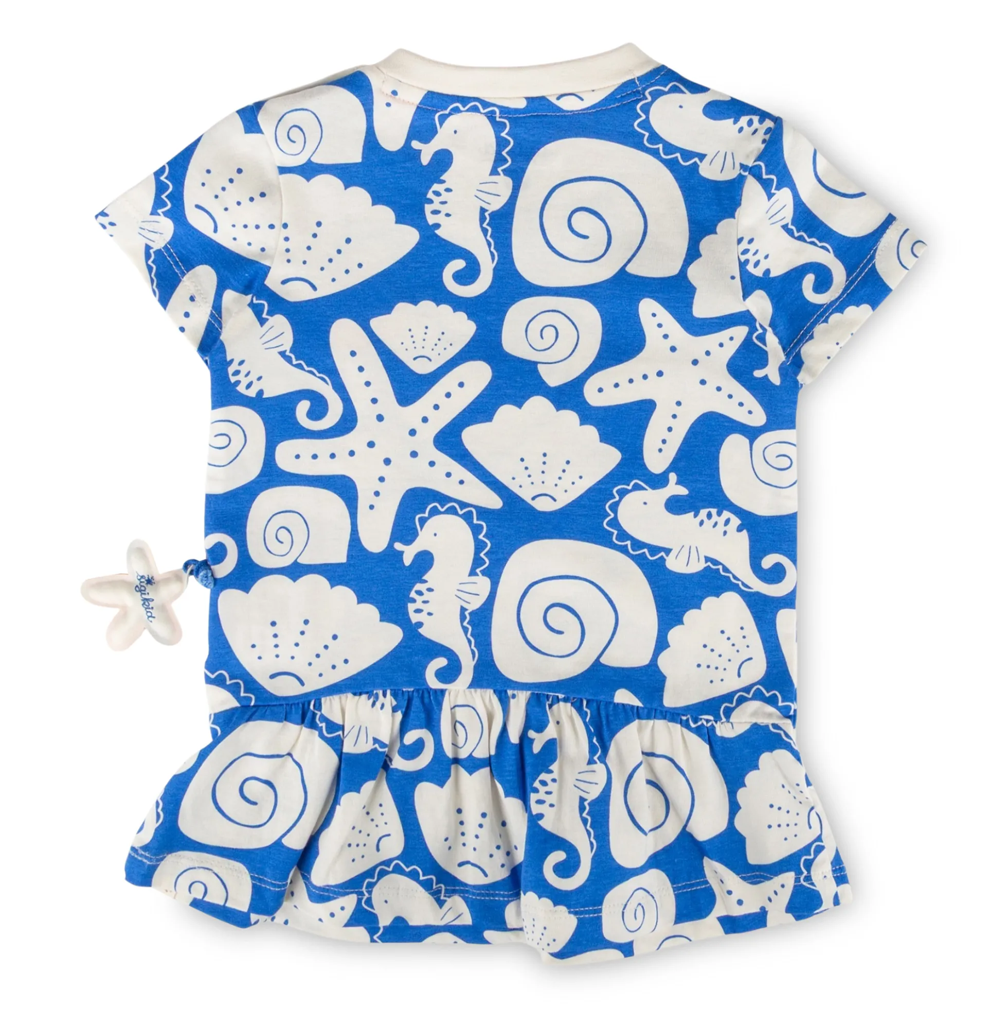 Baby Volant Kleid Strand Print, blau mit weiß