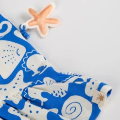 Baby Volant Kleid Strand Print, blau mit weiß