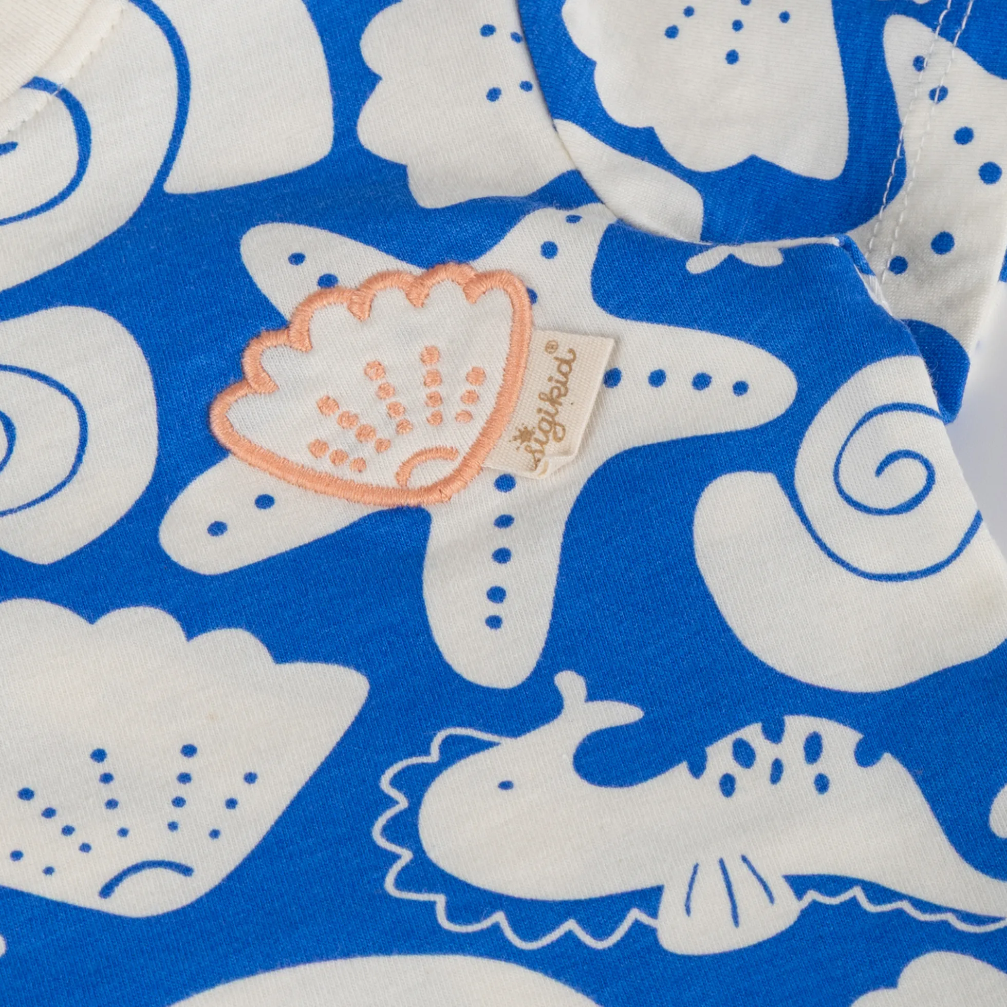 Baby Volant Kleid Strand Print, blau mit weiß