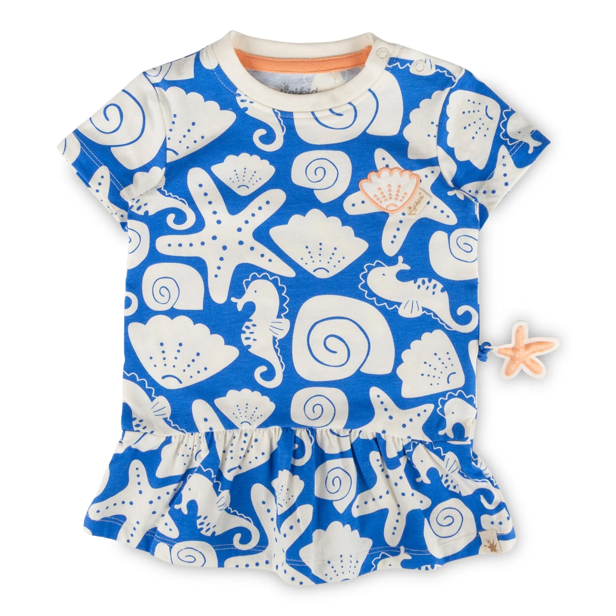 Baby Volant Kleid Strand Print, blau mit weiß