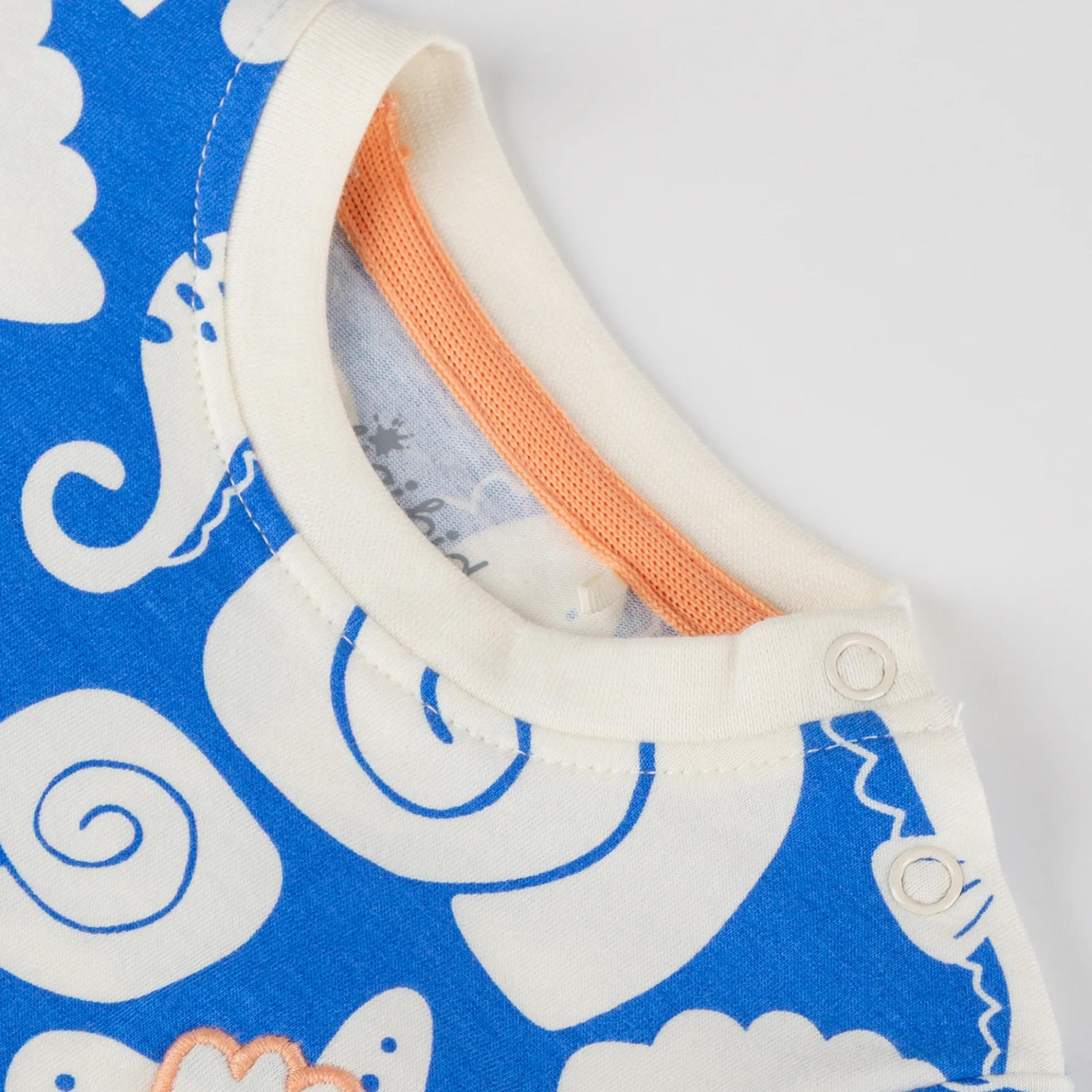 Baby Volant Kleid Strand Print, blau mit weiß