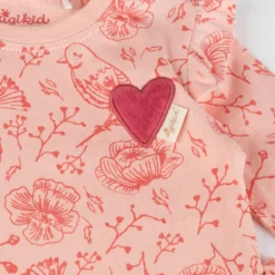 Baby Volant Longshirt mit Vögelchen Print und Herzchen Motiv, rosa