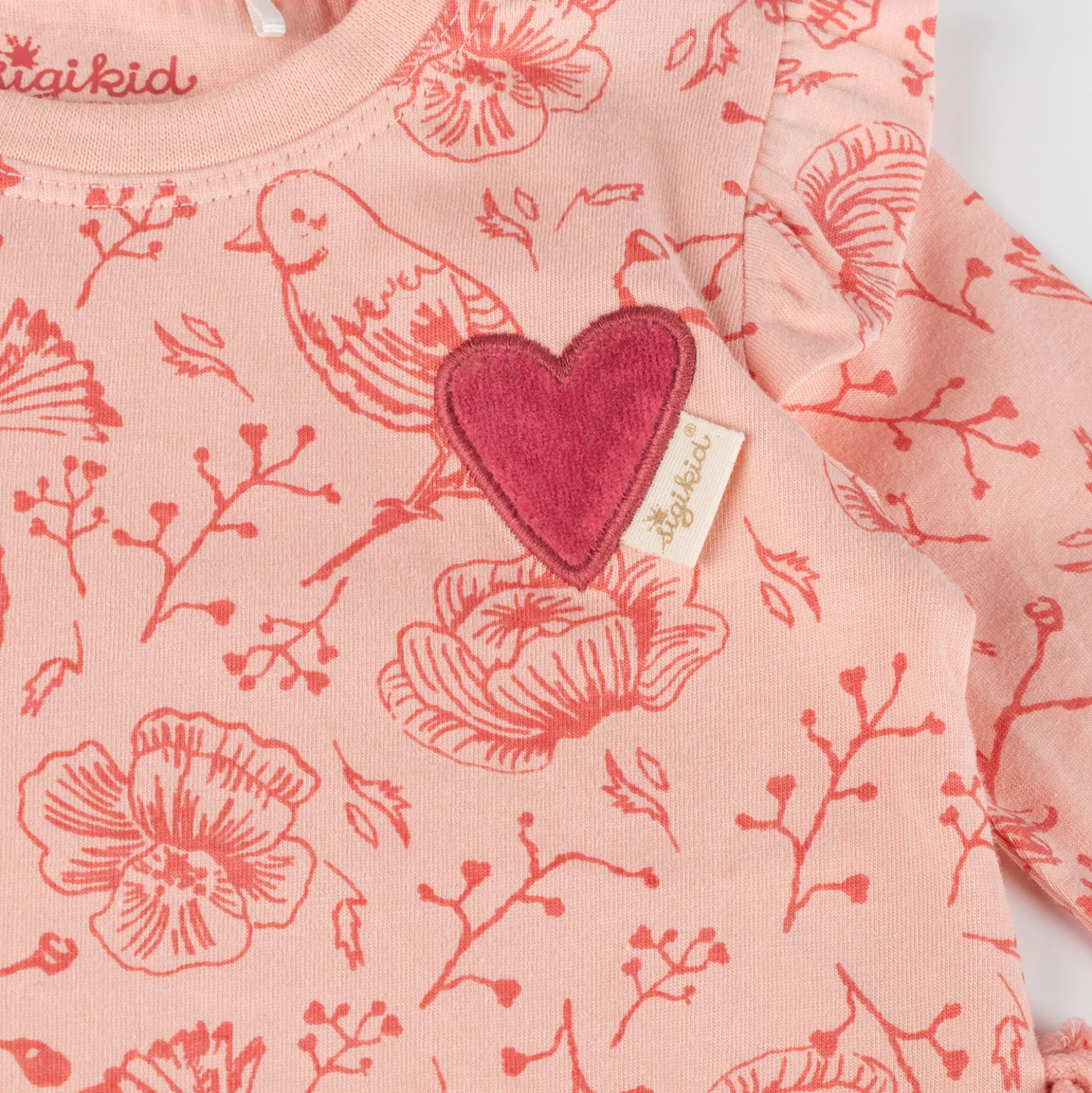 Baby Volant Longshirt mit Vögelchen Print und Herzchen Motiv, rosa