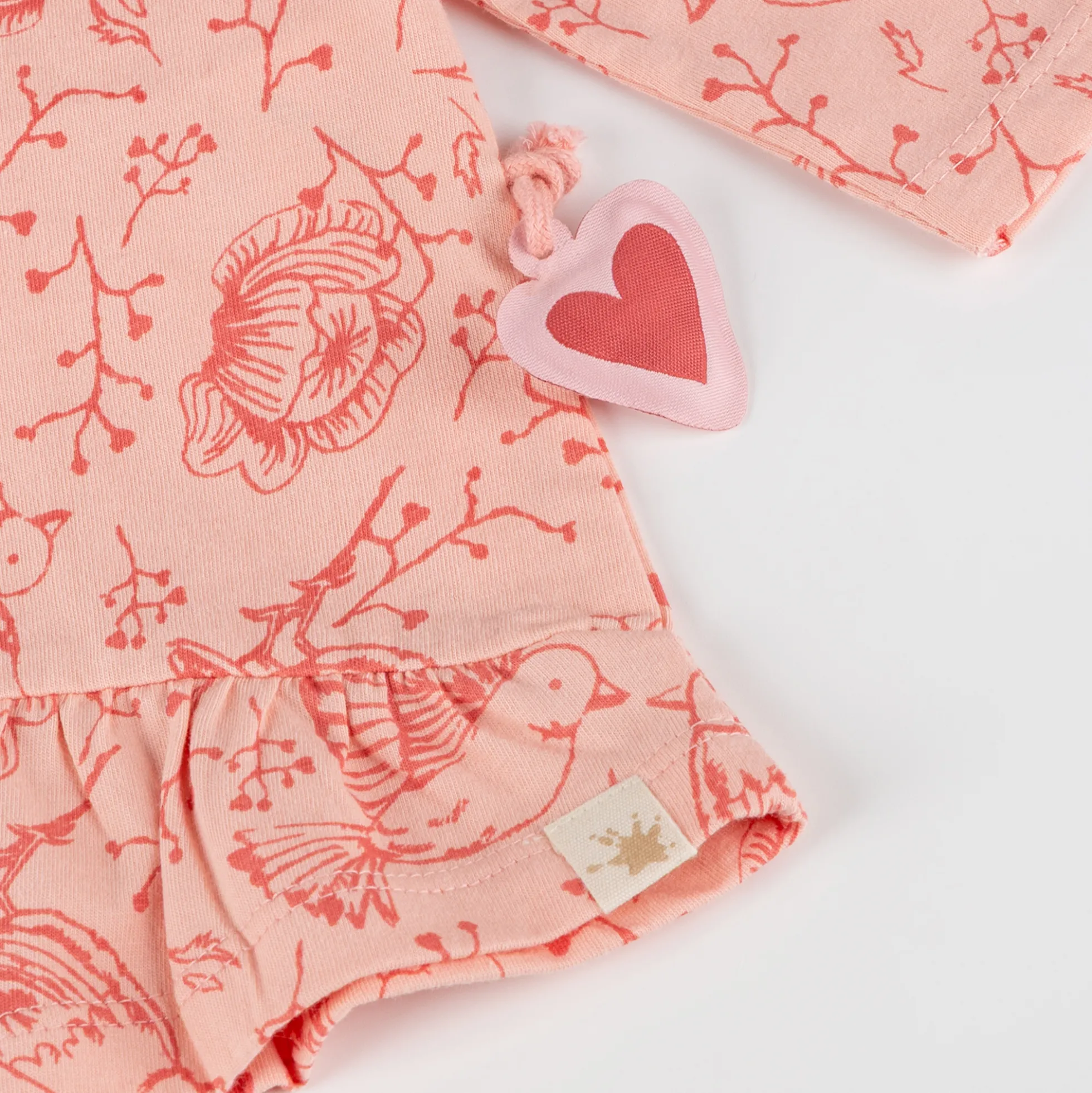 Baby Volant Longshirt mit Vögelchen Print und Herzchen Motiv, rosa