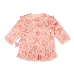Baby Volant Longshirt mit Vögelchen Print und Herzchen Motiv, rosa