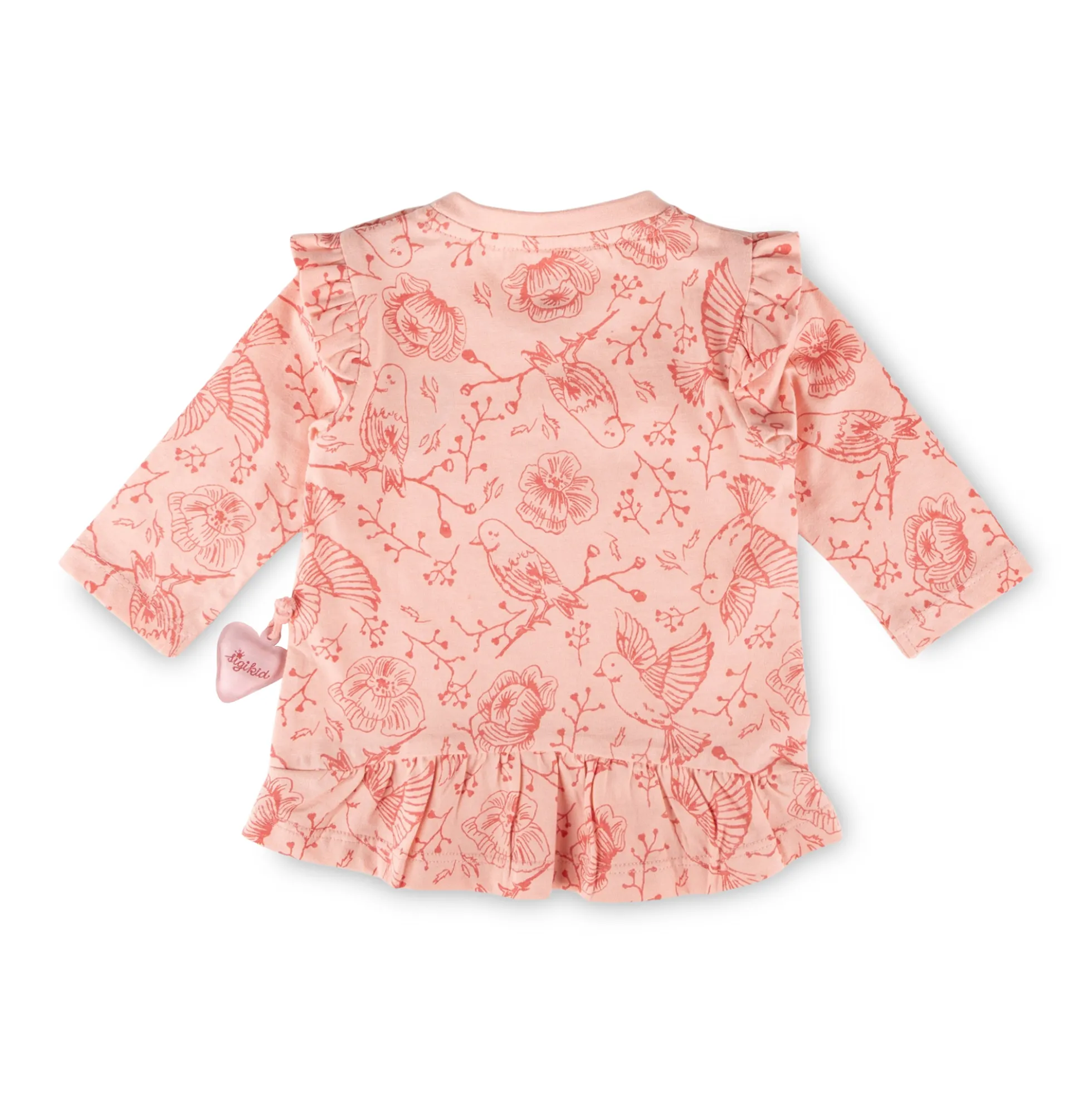 Baby Volant Longshirt mit Vögelchen Print und Herzchen Motiv, rosa