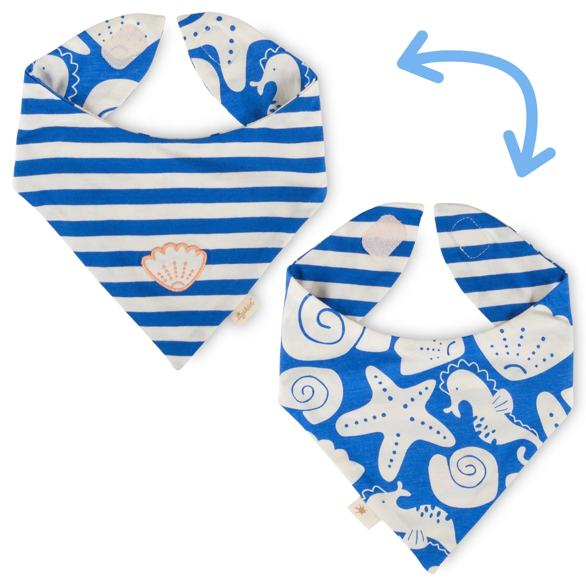 Baby Wendehalstuch Strand Print, blau-weiß