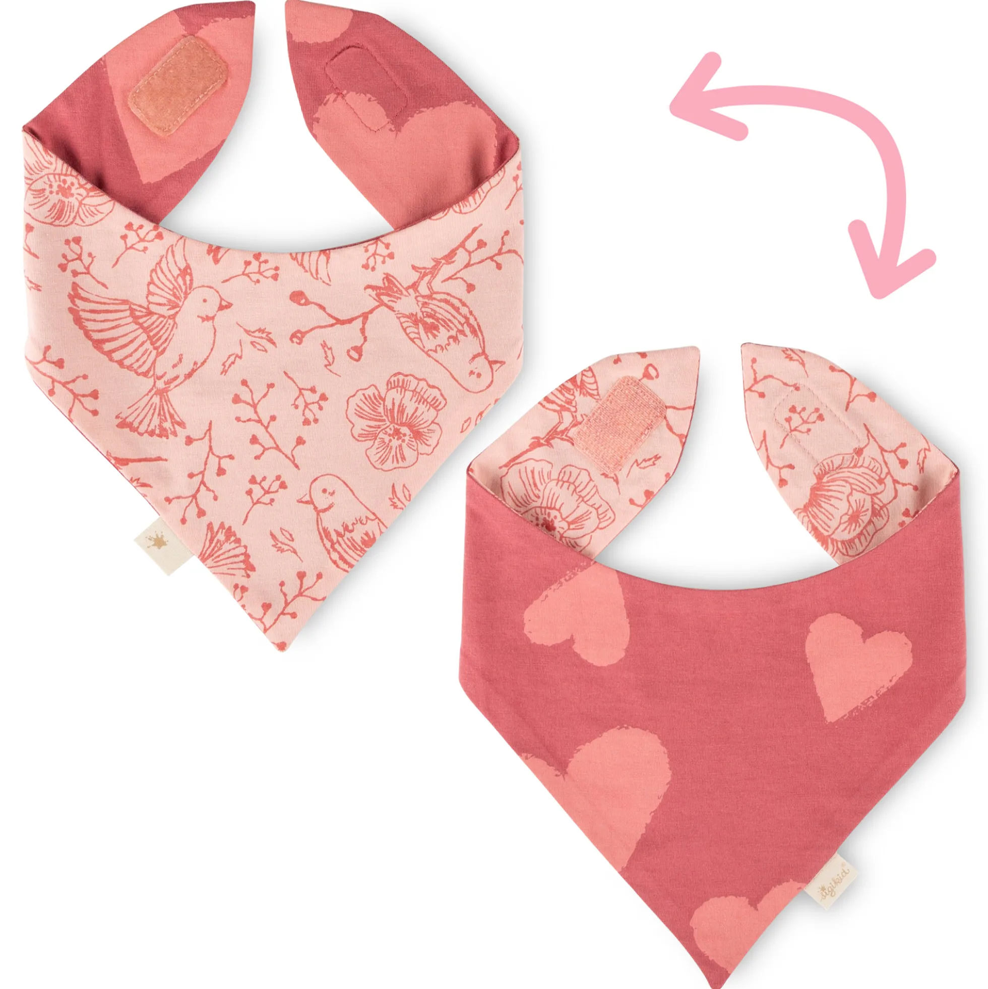 Baby Wendehalstuch Vögelchen und Herzchen Print, rosa