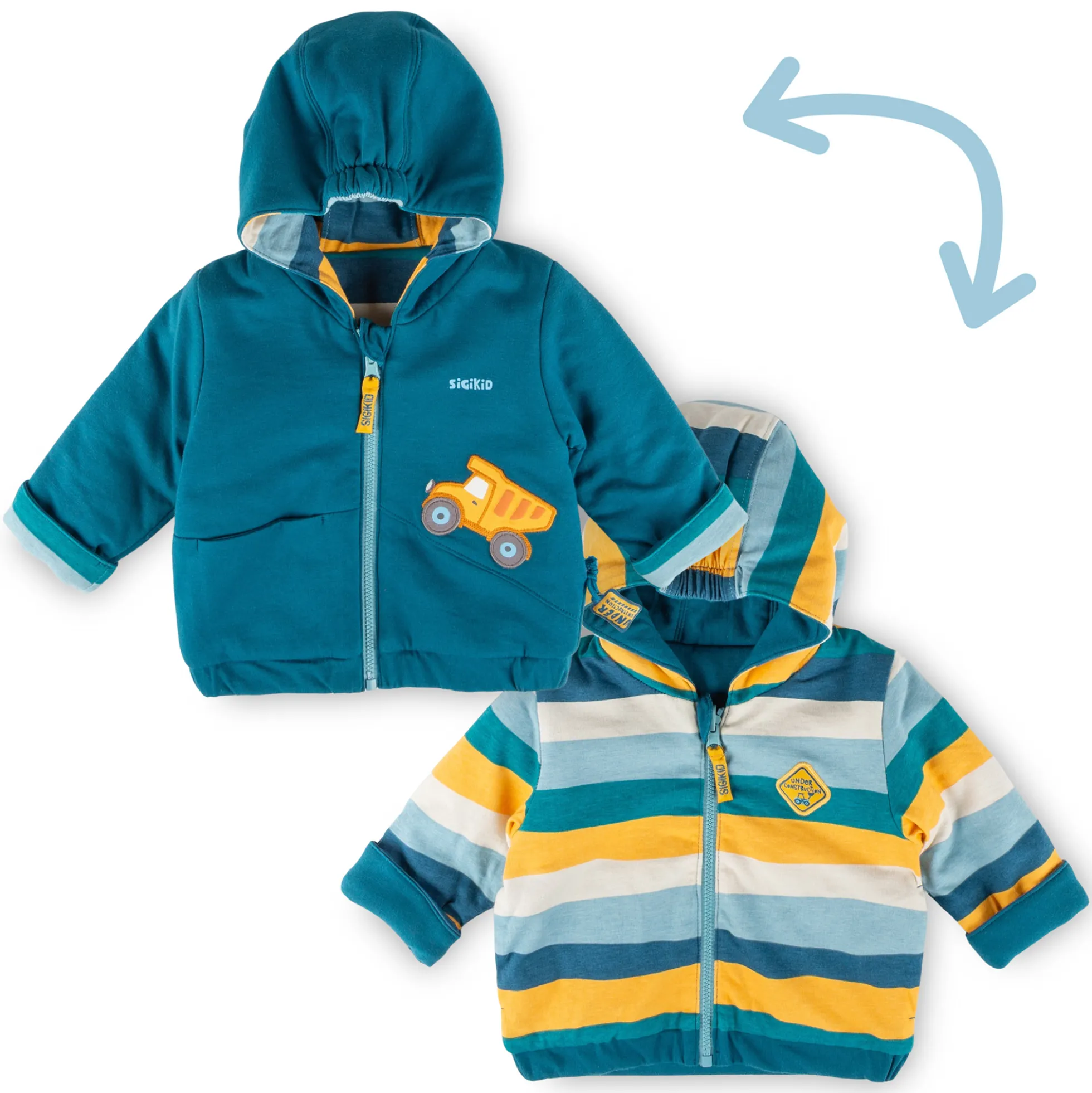 Baby Wendejacke Fahrzeuge, gestreift/uni grün
