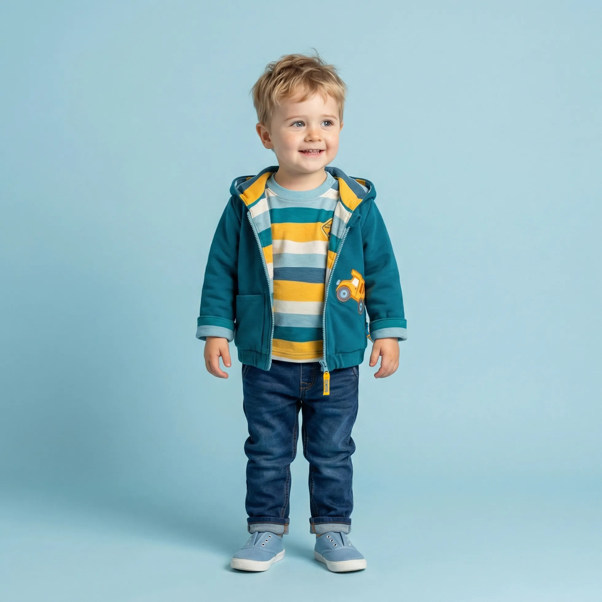 Baby Wendejacke Fahrzeuge, gestreift/uni grün