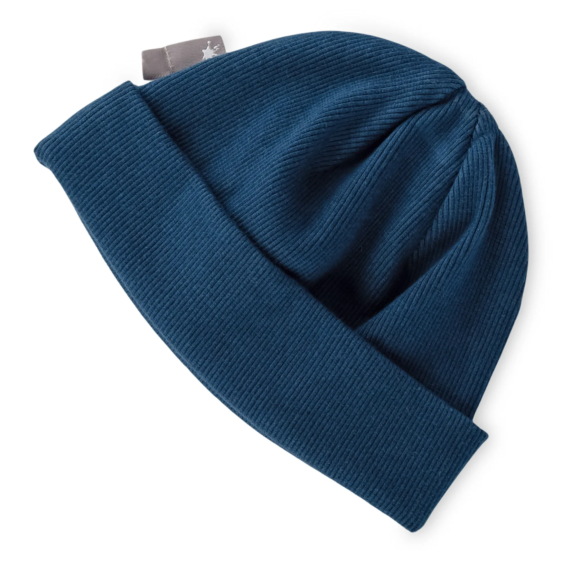 Blaue Babymütze mit Umschlag