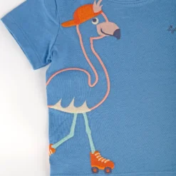 Blaues Baby T-Shirt mit Wild Flamingo Motiv